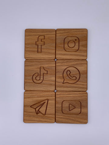 Social Media Coasters (Single,Sets of 4 & 6, Customizable)